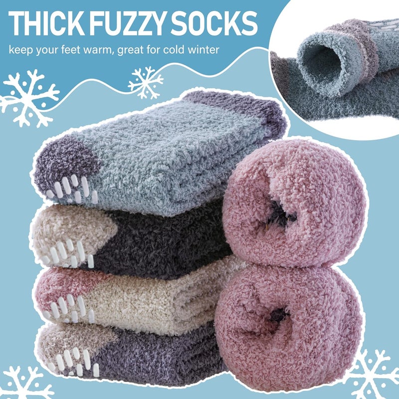 Yebing Store Non Slip Hospital Socks for Women with Grips Fuzzy Cozy Anti Skid Slipper Socks Winter Warm Soft Fluffy Sleep Socks - Image 4